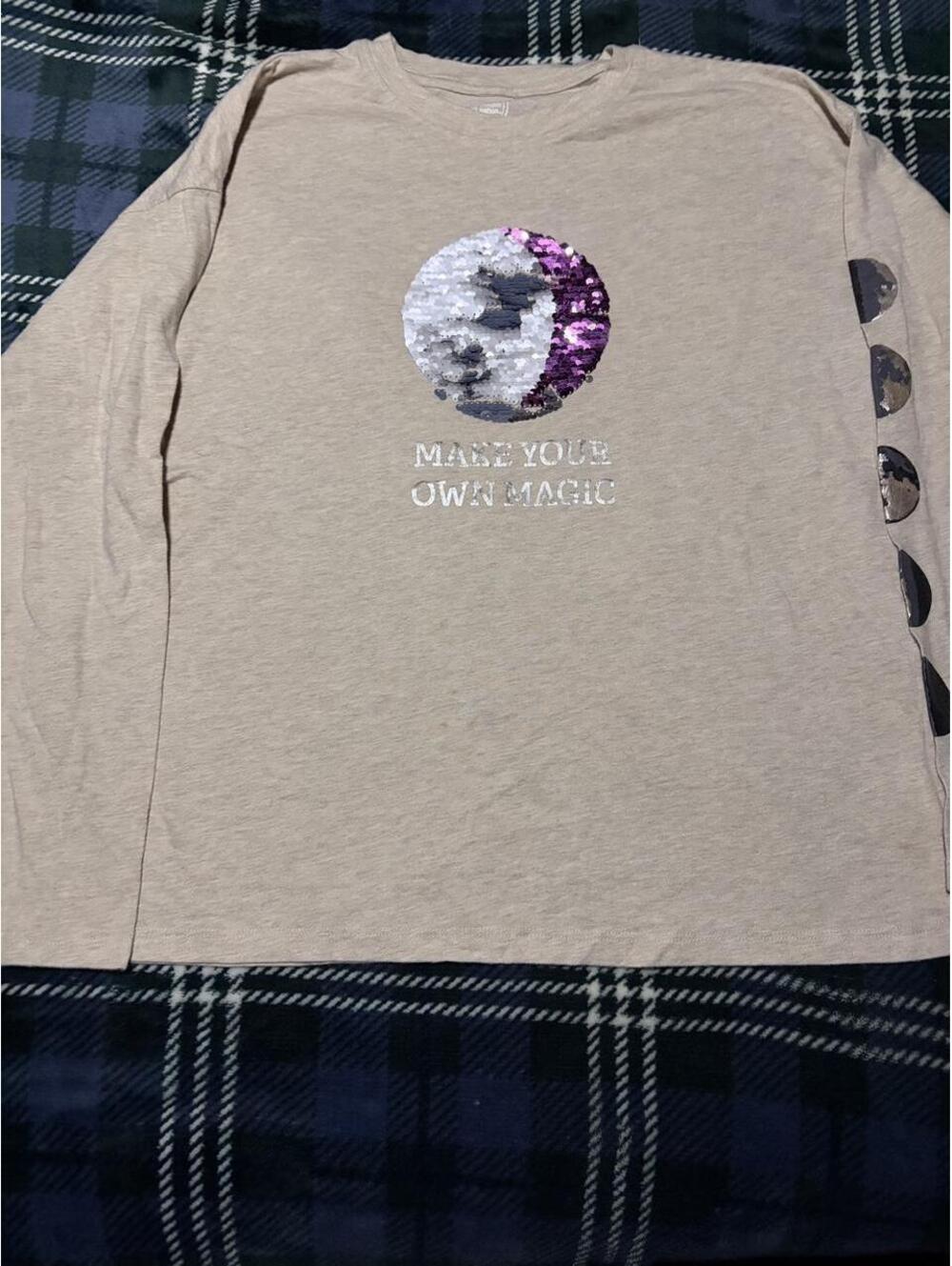 Wonder Nation XXL Beige Long Sleeve Shirt with Sequin Moon Design - XXL - 0327